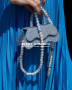 KIKKI买手店 Zarqua SS23蓝色水钻mini kate珍珠链条晚宴包