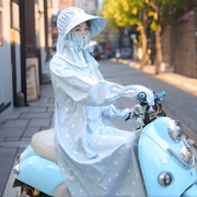 电动车防晒衣纯棉夏长袖(夏长袖)全身摩托车骑车遮阳衣，披肩防紫外线带帽女
