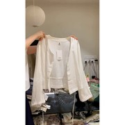 日系棉麻白色衬衫，2024女夏季薄款亚麻防晒开衫，外搭设计感上衣