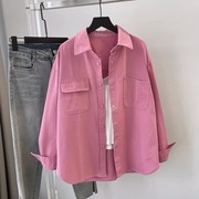 粉色衬衫外套秋季女装加厚叠穿学院风糖果色减龄，通勤休闲衬衣开衫
