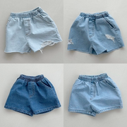 韩国进口童装百搭牛仔短裤儿童夏季柔软做旧破洞休闲热裤