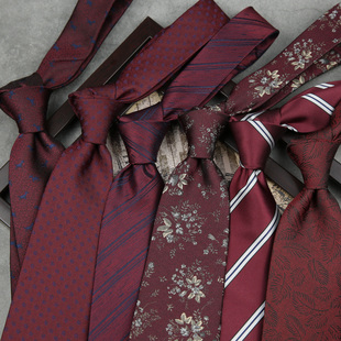 结婚新郎酒红色领带 男士婚礼正装手打商务西装8CM领带