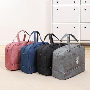 旅行包可挂行李箱上的包双层(包双层)旅行袋便携手提收纳包男女(包男女)拉杆箱挂包