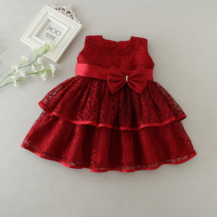 婴儿礼服蓬蓬裙红色纱裙宝宝，周岁生日满月摆酒婚纱礼服公主连衣裙