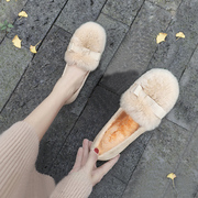 毛毛鞋女2022年冬季加绒保暖豆豆鞋韩版百搭平底中跟粗跟女鞋