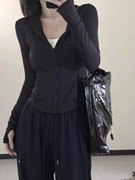 黑色修身防晒衣女款防紫外线紧身开衫薄外套春夏季2024冰丝防晒服