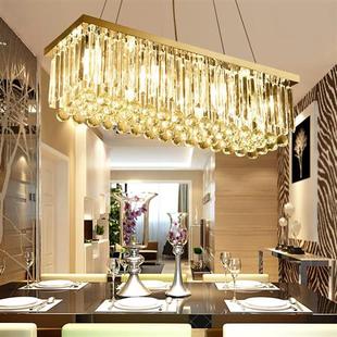 长方形水晶餐厅吊灯创意吧台客厅，欧式餐吊灯具钛，金色大气酒柜灯