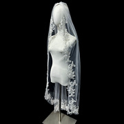 新娘结婚主婚纱头纱中长款蕾丝花边拍照头纱领证登记白色头纱