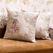 白色玫瑰蕾丝花边提花贡缎布方形欧式现代沙发抱枕靠垫靠枕可拆洗