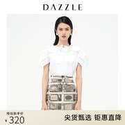dazzle地素奥莱泡泡袖，蝴蝶结短袖白衬衫上衣女2d3d3211c