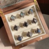 一物一图。小众复古灰，月光拉长石彼得石粉，晶魔盒戒指水晶彩宝饰品