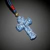 琉璃十字项链天蓝色男女款毛衣炼吊坠复古十字挂式饰品