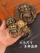 中式复古玻璃门兽头门环装饰配件，纯铜狮子头拉手仿古大门虎头把手