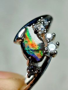 纯天然斑彩石戒指，加拿大天然斑彩石戒指斑彩石天然水晶，戒指活口女