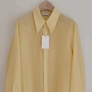韩系上衣日韩风格复古黄色衬衣女2024早春小个子高级长袖衬衫