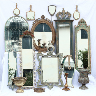 欧式复古家居装饰品仿古做旧铁艺，木质镜子壁挂，化妆镜全身镜梳妆镜