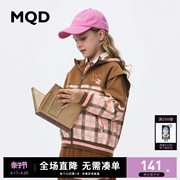 双面布MQD童装女童图案连帽外套春秋款撞色格子假两件上衣