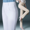 春季中年女裤白色，修身显瘦直筒裤四面弹力，女士大码休闲裤高腰长裤
