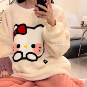 hellokitty睡衣女冬季韩国甜美加厚珊瑚绒卡通网红家居服套装