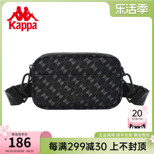 Kappa卡帕 中性潮流老花相机包女黑色满印时尚单肩斜挎包男