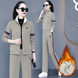 直筒裤运动套装女加绒加厚2023韩版时尚，宽松大码休闲两三件套