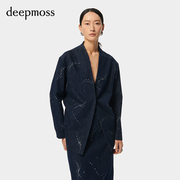 deepmoss2024春夏女装时尚休闲光点褶裥收腰牛仔西装外套