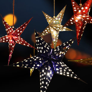 圣诞节装饰品商场酒吧吊顶立体镭射圣诞五角星灯罩纸星星diy挂饰