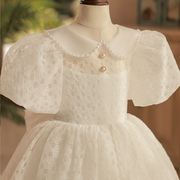 女童周岁生日宴礼服白色蕾丝高端小女孩公主裙婚礼花童礼服蓬蓬裙