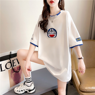 设计感小众短袖t恤女夏季韩版宽松大码女装，中长款ins假两件上衣潮