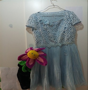 品牌粉蓝桔色褶皱钉珠，花朵米黄刺绣蕾丝欧根纱网纱清新甜美连衣裙