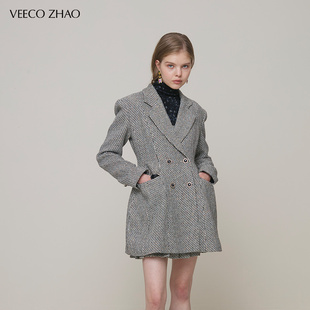 veecozhao毛呢收腰西装，外套23秋冬设计师款，修身款毛呢大衣