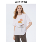 Basic House/百家好内搭上衣女2024夏季卡通彩绘油画短袖T恤