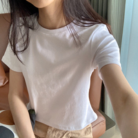 白色短装圆领短袖，t恤女夏修身(夏修身)短款