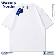WASSUP NORTH美式重磅纯棉短袖T恤女潮牌简约纯色宽松百搭五分袖