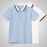 儿童polo衫校服夏季薄款男女童，翻领蓝白藏青色t恤纯棉小学生短袖