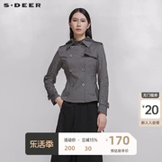 sdeer圣迪奥工装风衣外套，女装经典双排，扣短款工装外套s20182208