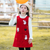 女童红色羊毛呢无袖背心裙，2024秋季洋气公主，裙子中大童连衣裙