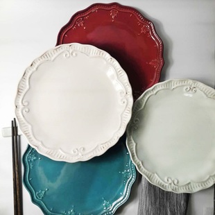 家用大尺寸盘子陶瓷菜盘餐具创意餐盘浮雕日式牛排盘北欧大盘西餐