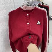 红色毛衣外套女秋冬时尚，洋气慵懒风针织，开衫加厚上衣