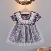 女童夏装短袖裙，0-1-2-3岁女宝宝洋气连衣裙6个月，婴儿女孩网纱裙子