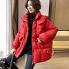 红色羽绒服女短款欧洲站，2023年冬欧货时尚，a字版收腰洋气外套