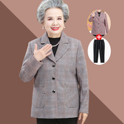 奶奶秋装格子西服上衣，202160岁70中老年女装春秋，小西装外套女