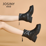 卓诗尼短靴女2023年秋季黑色及踝靴粗跟女靴小个子显瘦马丁靴