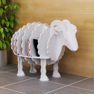 绵羊书架创意动物造型置物架木塑，板工艺品落地装饰摆件店铺装饰架