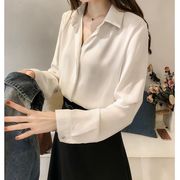 白色衬衫女夏2022韩版宽松上衣设计感小众V领雪纺职业装衬衣