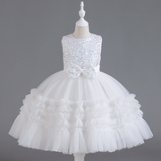 女童白色婚纱裙夏季礼服公主裙子儿童亮片蓬蓬背心连衣裙表演出服