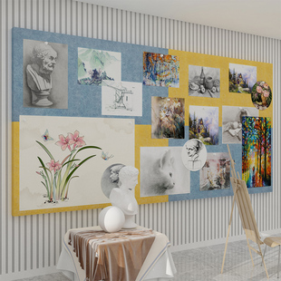 毛毡作品栏墙贴展示画室，布置美术教室，装饰互动创意培训机构辅导班
