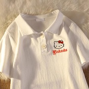 女童纯棉短袖polo衫2024夏装，hellokitty翻领中大童t恤上衣ins