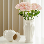 陶瓷花瓶高级感摆件客厅插花白色欧式奶油水培玫瑰鲜花复古中式高