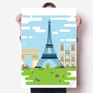 埃菲尔铁塔法国地标海报贴纸80x55cm墙贴纸卧室家居装饰
